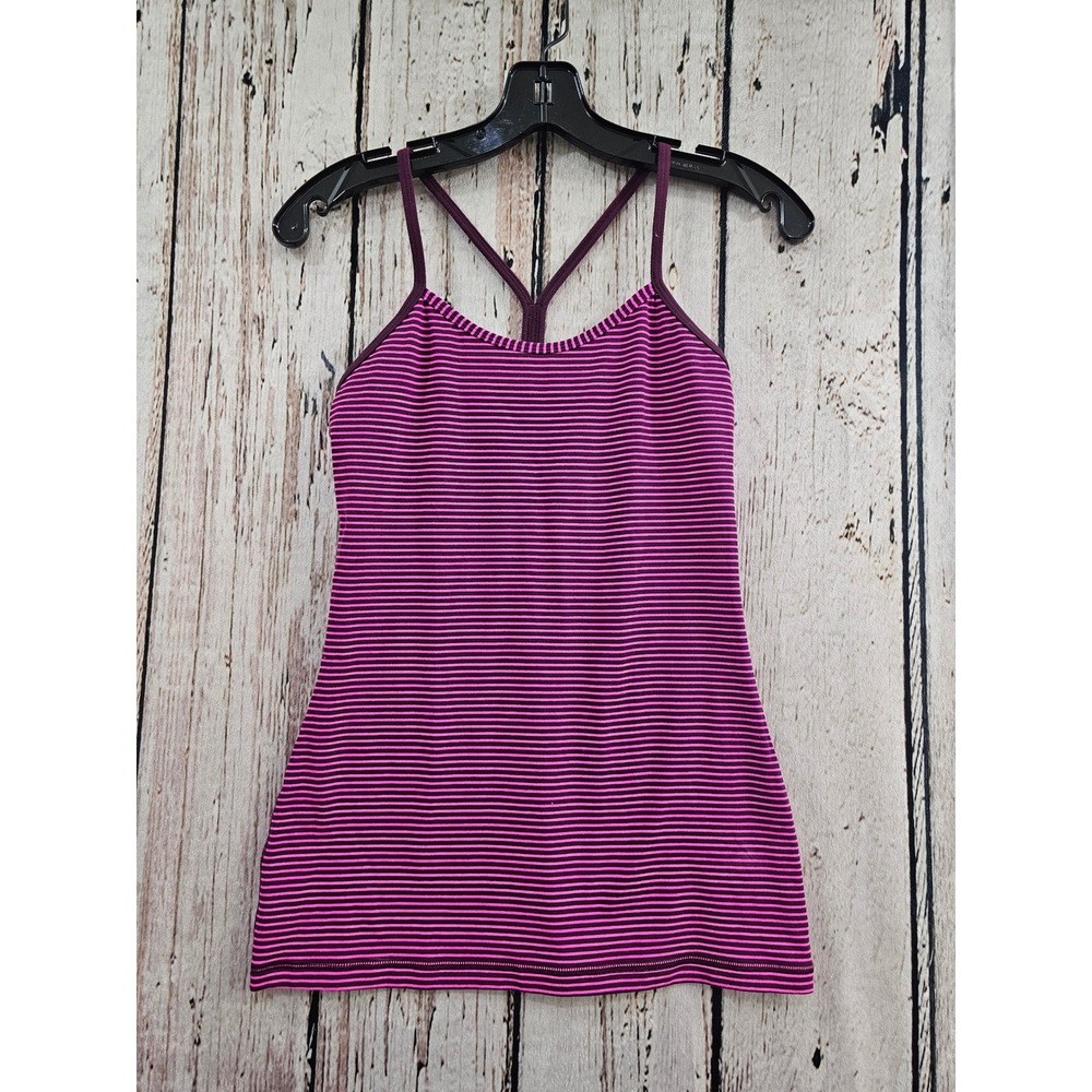 Lululemon Power Y Tank Top Womens 4 Purple Striped Luon Racerback Yoga Gym Shirt
